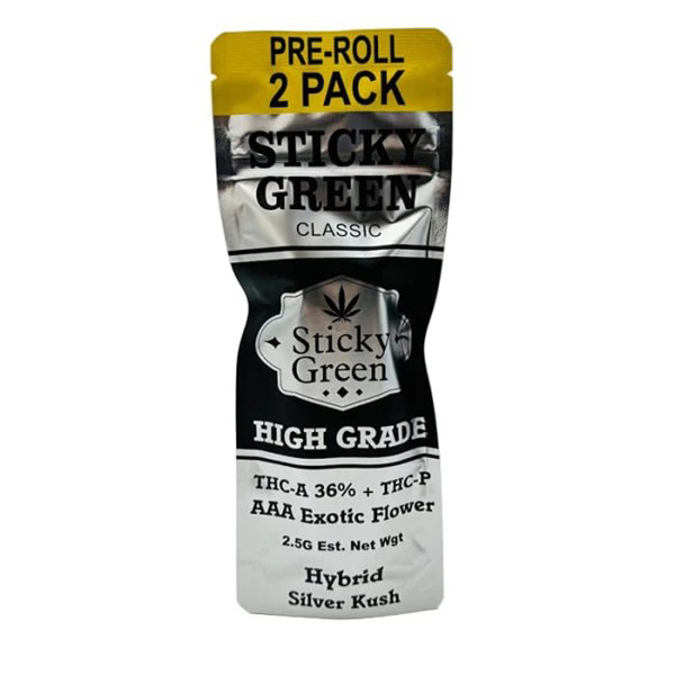 Picture of STICKY GREEN PRE ROLL 2ct THC-A + THC-P - HIGH GRADE SILVER KUSH (HYBRID)