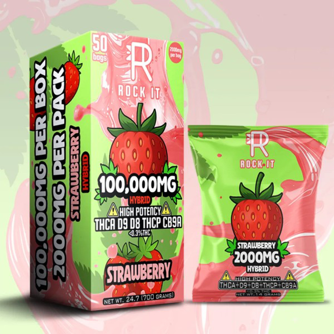 Picture of ROCK IT 2000MG PER BAG THCA D9 D8 THCP CB9A 50CT - STRAWBERRY HYBRID