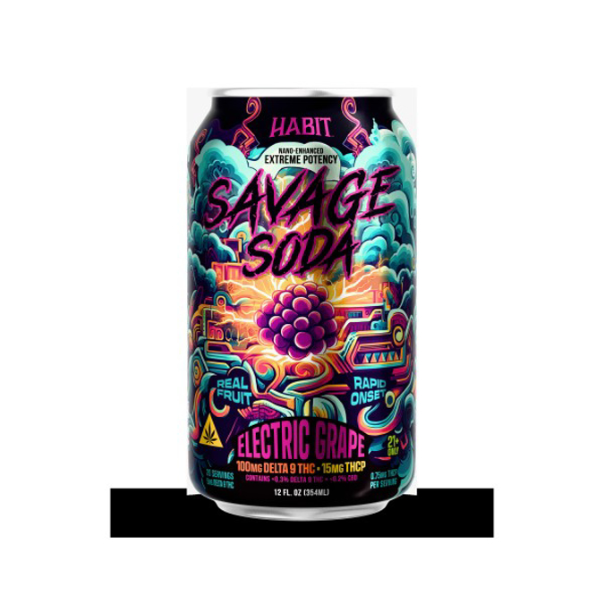 Picture of HABIT SAVAGE SODA 6PK 100MG DG THC 15MG THCP ELECTRIC GRAPE