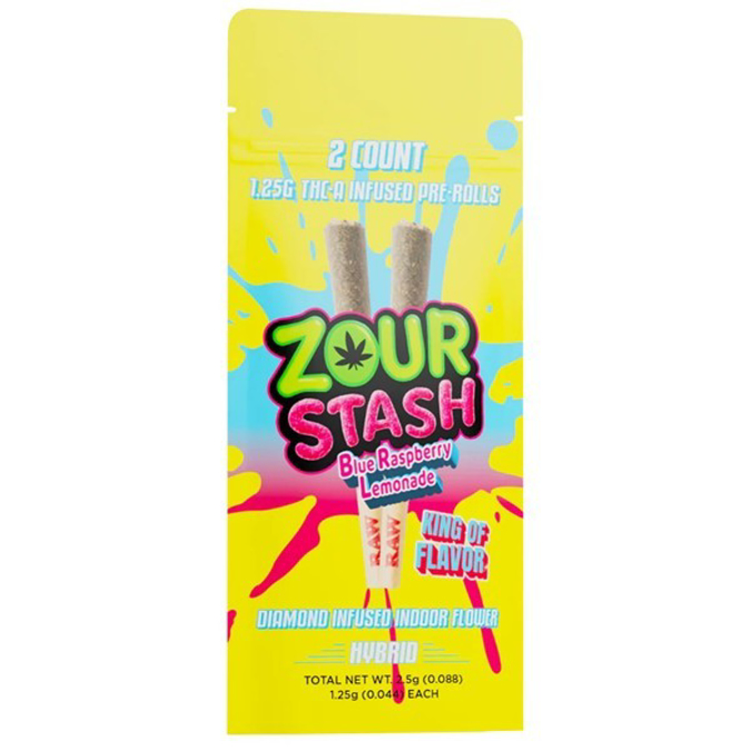Picture of ZOUR STASH THC-A INFUSED 1.25g PRE ROLL 2PK - BLUE RASPBERRY LEMONADE