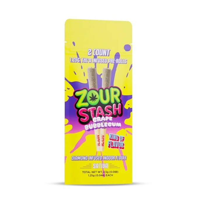 Picture of ZOUR STASH THC-A INFUSED 1.25g PRE ROLL 2PK - GRAPE BUBBLEGUM