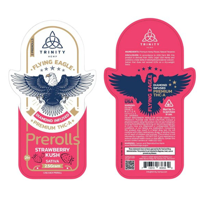 Picture of TRINITY FLYING EAGLE DIAMOND INFUSED FLOWER PRE ROLLS 3G - STRAWBERRY KUSH (SATIVA)