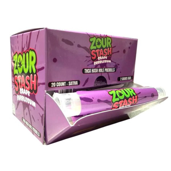 Picture of ZOUR STASH HASH HOLE PREROLLS GRAPE BUBBLEGUM 20CT