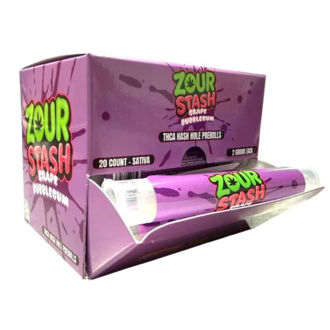 Picture of ZOUR STASH THCA HASH HOLE PREROLLS GRAPE BUBBLEGUM 20CT