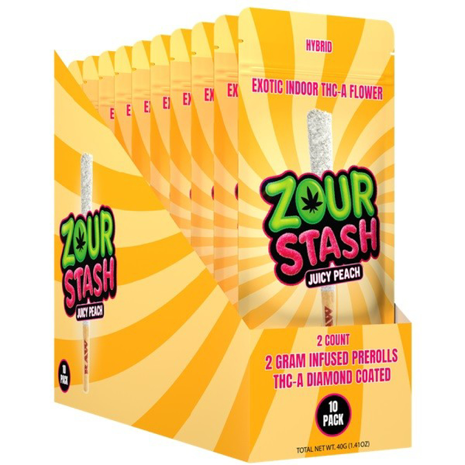 Picture of ZOUR STASH THC A DIAMOND 2G PREROLL JUICY PEACH 2 COUNT POUCH