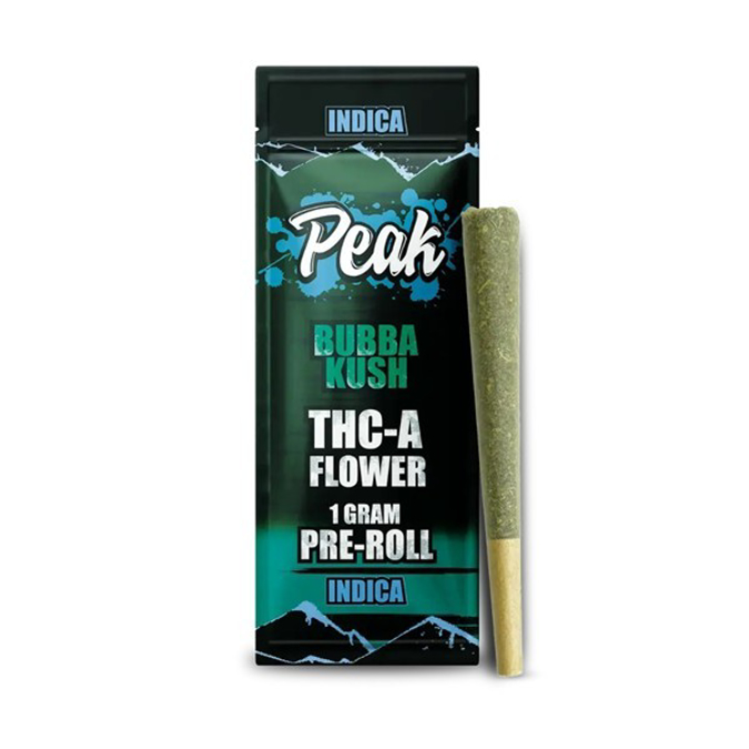 Picture of PEAK THCA FLOWER PRE ROLLS 1g 1ct 10PACK - BUBBA KUSH (INDICA)