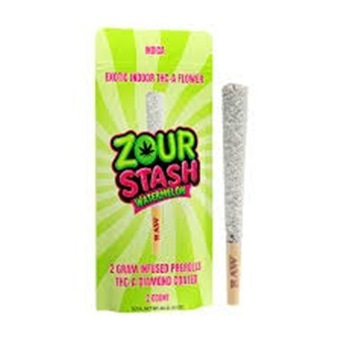Picture of ZOUR STASH THC A DIAMOND 2G PREROLL WATERMELON 2 COUNT POUCH