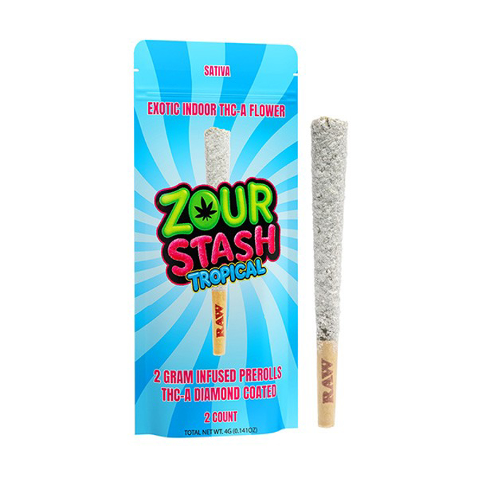 Picture of ZOUR STASH THC A DIAMOND 2G PREROLL TROPICAL 2 COUNT POUCH