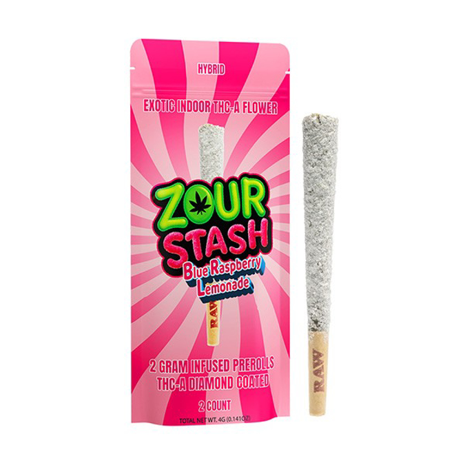 Picture of ZOUR STASH THC A DIAMOND 2G PREROLL STRAWBERRY LEMONADE 2 COUNT POUCH