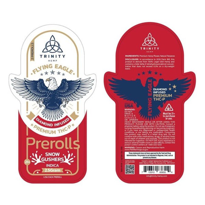 Picture of TRINITY FLYING EAGLE DIAMOND INFUSED FLOWER PRE ROLLS 3G - SNOW GUSHERS (HYBRID)