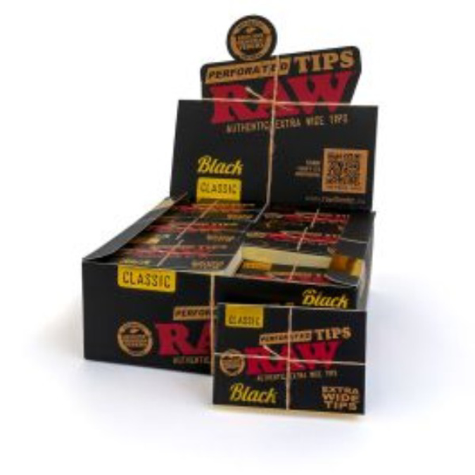 Picture of RAW PERFORATED TIPPS AUTHENTIC XTRA LONG TIPS BLACK CLASSIC 36 BOX