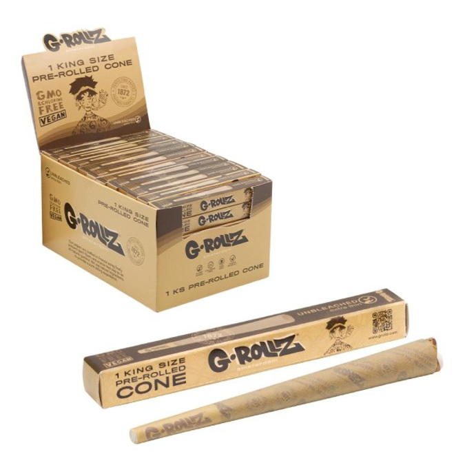 Picture of G ROLLZ UNBLEACHED EXTRA THIN PRE ROLLED SINGLE CONES 72PC
