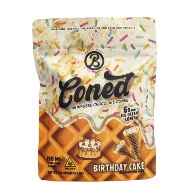 Picture of BAKED BAGS CONED 2PC DELTA 9 6CT - BIRTHDAY CAKE