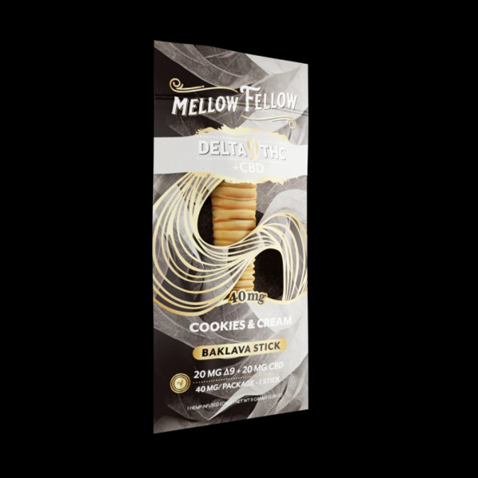 Picture of MELLOW FELLOW BAKLAVA STICKS 1pc EDIBLES 40mg DELTA-9 + CBD - COOKIES & CREAM 40ct