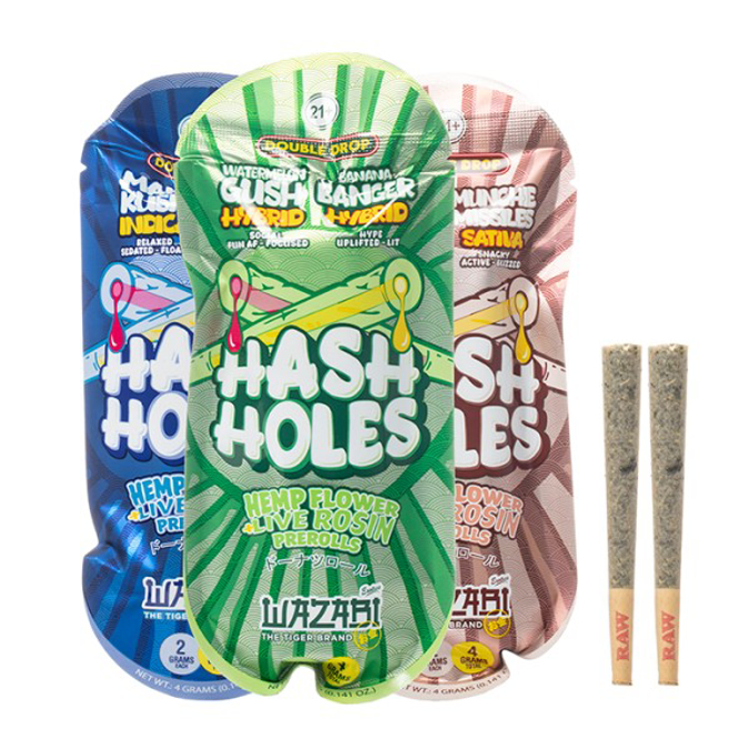 Picture of WAZABI EXOTICS THCA 2G HASH HOLES PREROLLS - MIA x BOUJEE PEACHY (SATIVA)
