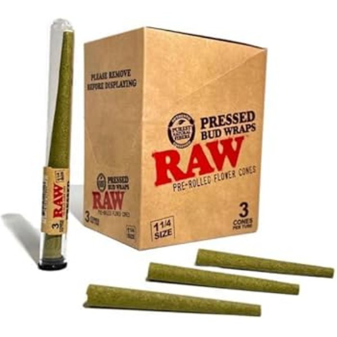 Picture of RAW PRESSED BUD WRAPS PREROLLED CONES 1 14 SIZE