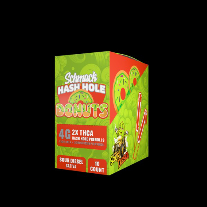 Picture of SCHMACK DONUTS 4G THCA HASH HOLES PRE ROLLS 10CT - SOUR DIESEL (SATIVA)