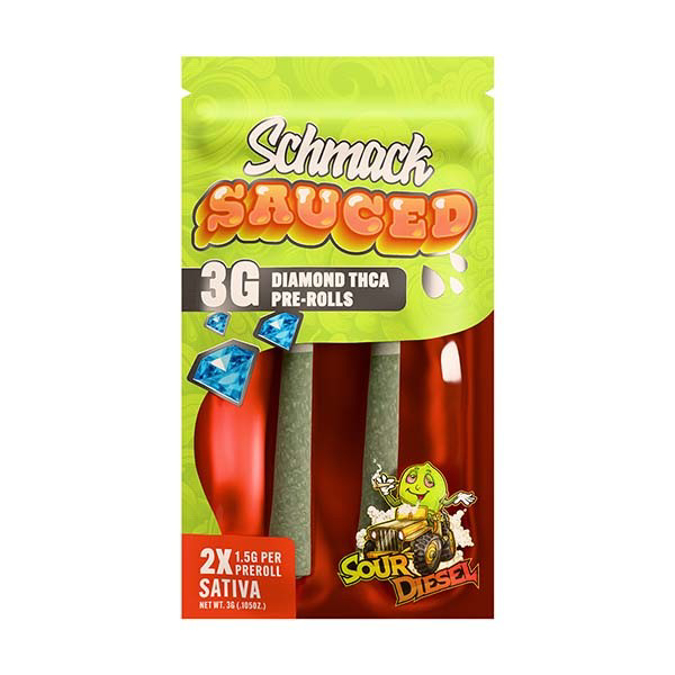 Picture of SCHMACK SAUCED 3G THCA DIAMOND PRE ROLLS 10CT - SOUR DIESEL (SATIVA)