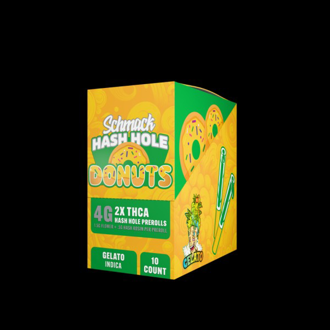 Picture of SCHMACK DONUTS 4G THCA HASH HOLES PRE ROLLS 10CT - GELATO (INDICA)
